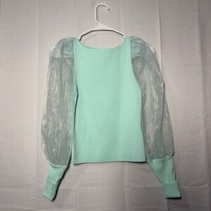 NWT blue b Collection Aqua Ocean Puff Sleeve Knit Top Womens Size M Style 32752W